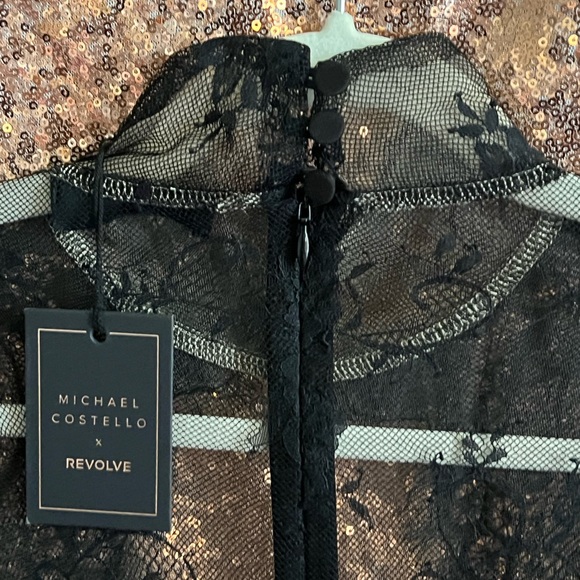 Black mini dress with button up lace neck by Michael Costello for Revolve - Picture 4 of 4